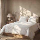 Ecocotton Leda Çift Kişilik Nevresim Takımı %100 Organik Pamuk Keten Nakışlı Krem 200X220 cm - 200 x 220 cm