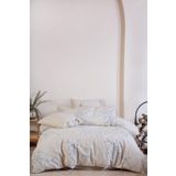 Ecocotton Libera Battal Boy Nevresim Takımı %100 Organik Pamuk Keten Süzene Nakışlı Krem-Gri 240x220 Cm