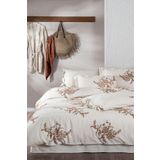 Ecocotton Libera Çift Kişilik Nevresim Takımı %100 Organik Pamuk Keten Süzene Nakışlı Krem-Terra 200x220 Cm