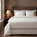 Ecocotton Luna Çift Kişilik Nevresim Takımı %100 Organik Pamuk Saten Keten Çerçeveli Krem 200X220 cm - 200 x 220 cm