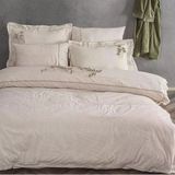 Ecocotton Masal Battal Boy Nevresim Takımı %100 Organik Pamuk Keten El Nakışlı Bej CK