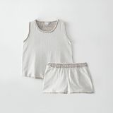 Ecocotton Melsa Kadın Şortlu Pijama Takımı %100 Organik Pamuk Müslin Açık Gri - Bej