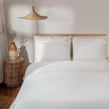 Ecocotton Paye Çift Kişilik Nevresim Takımı %100 Organik Pamuk Percal Nakışlı Dantelli Krem 200X220 cm - 200 x 220 cm