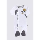 Ecocotton Pingu Bebek Tulumu %100 Organik Pamuk Penye Baskılı Beyaz - 6 - 9 Ay