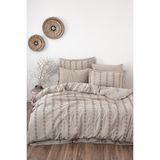 Ecocotton Sima Battal Boy Nevresim Takımı Organik Pamuk Müslin Brodeli Bej 240x220 cm - Yeşil