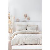 Ecocotton Talya %100 Pamuk Keten Panç Nakışlı Krem Bej 240x220 cm Battal Boy Nevresim Takımı
