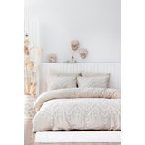 Ecocotton Talya Çift Kişilik %100 Pamuk Keten Panç Nakışlı Krem-Bej 200x220 cm Nevresim Takımı