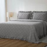 Ecocotton Tanya Çift Kişilik Pike Yatak Örtüsü Takımı %100 Pamuk Dokuma Gri 260X240 cm - 260 x 240 cm