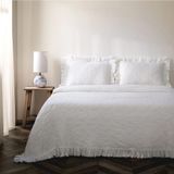 Ecocotton Tanya Çift Kişilik Pike Yatak Örtüsü Takımı %100 Pamuk Dokuma Krem 260X240 cm - 260 x 240 cm