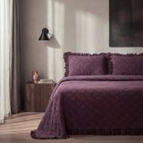 Ecocotton Tanya Çift Kişilik Pike Yatak Örtüsü Takımı %100 Pamuk Dokuma Mor 260X240 cm