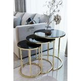 Ecol Desings Ecol Gold Metal Zigon Sehpa Siyah Kırılmaz Cam