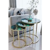 Ecol Desings Ecol Gold Metal Zigon Sehpa Yeşil Şimsek Siyah 'Kırılmaz Cam'