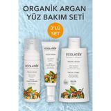 ECOLATIER Özel 3’lü Cilt Bakım Seti: Yüz Temizleme Köpüğü Yüz Toniği Yüz Bakım Kremi Organik Argan
