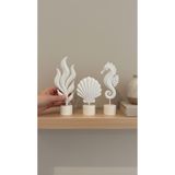 ecolia store 3'lü Deniz Temalı Dekoratif Biblo Seti - Denizatı Deniz Kabuğu Deniz Yosunu Masa Üstü Raf Süsü