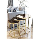 Ecoline Desing Gold Metal Kırılmaz Bronz Ayna 3'Lü Zigon Sehpa
