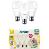 Ecolite 12W LED Ampul 3'lü Paket – 1521 Lümen, 100W Eşdeğer, E27 Duy, 3000K Sarı Işık, Opal - Altın