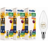 Ecolite 3'lü Paket 6W E14 Filament LED Mum Ampul, 2700K Sarı Işık, 810 Lümen, 60W Eşdeğer, Dim Edilebilir, C35 Dekoratif Tam Cam Ampul - Altın