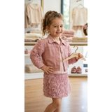 Ecolkız Kız Çocuk Özel Tasarım Gül Nakışlı Takım - Pembe Kot Ceket & Şık Etek Kombini - 5 - 6 Yaş - Açık Pembe