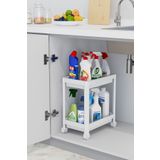 Ecolux 2 Katlı Tekerlekli Düzenleyici Raf Beyaz, Banyo Dolabı, Mutfak Tezgah ve Evye Altı Deterjanlık BEYAZ