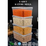 Ecolux 4'lü Set 6 Litre Mega Boy Erzak Saklama Kabı