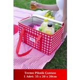 Ecolux Yalıtımlı Termal Piknik Çantası Kırmızı Pötikare Kulplu Soğuk Taşıma Çantası 35x20x20cm