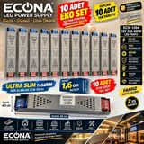 Econa 10 Adet 12V 33A 400W Ultra Slim Fansız LED Trafosu,- Sessiz Fansız Güç Kaynağı Ultra Slim Power Supply - YOK