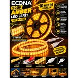 Econa 10 Metre Amber 220V LED Şerit ,tak Çalıştır Set, Fişli Anahtarlı Esnek Şerit Led, ,turuncu Led,mutfak,tezgah Ledi,led Şerit Işık ,ambiyans Işık Havuzu, Kendinden Yapışkanlı,kehribar LED - Gün Işığı - Beyaz - YOK