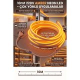 ECONA 10 Metre AMBER 220V Neon LED Şerit ,Tak Çalıştır Set, Fişli Esnek Şerit LED, ,Turuncu Led,Mutfak,Tezgah Ledi, Neon LED Şerit Işık ,Ambiyans Işık Havuzu, Balkon, Teras ve Ev İçin Dekoratif LED