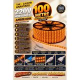 Econa 100 Metre Amber 220V Tak Çalıştır Anahtarlı Şerit LED - Metrede 240 LED Ultra Parlak, Kendinden Yapışkanlı, 10 Cmde Bir Kesilebilir, 3000K Günışığı (Yüksek Lümen & IP65 Dış Mekan)