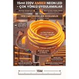 ECONA 15 Metre AMBER 220V Neon LED Şerit ,Tak Çalıştır Set, Fişli Esnek Şerit LED, ,Turuncu Led,Mutfak,Tezgah Ledi, Neon LED Şerit Işık ,Ambiyans Işık Havuzu, Balkon, Teras ve Ev İçin Dekoratif LED