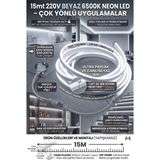 Econa 15 Metre BEYAZ-6500K 220V Neon LED Şerit ,tak Çalıştır Set, Fişli Esnek Şerit Led, ,turuncu Led,mutfak,tezgah Ledi, Neon LED Şerit Işık ,ambiyans Işık Havuzu, Balkon, Teras ve Ev Için Dekoratif LED - Çok Renkli - YOK