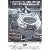 ECONA 15 Metre BEYAZ-6500K 220V Neon LED Şerit ,Tak Çalıştır Set, Fişli Esnek Şerit LED, ,Turuncu Led,Mutfak,Tezgah Ledi, Neon LED Şerit Işık ,Ambiyans Işık Havuzu, Balkon, Teras ve Ev İçin Dekoratif LED