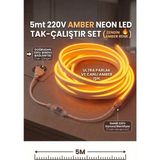 Econa 2 Metre Amber 220V Neon LED Şerit - Tak Çalıştır Set - Fişli Esnek Şerit Led,kerhribar ,turuncu Led,mutfak,tezgah Ledi - Çok Renkli - YOK