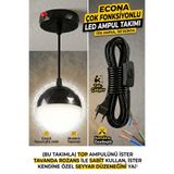 ECONA 24W Çok Fonksiyonlu Led Top Ampul Takımı ,Hem Tavan Askılı Hem Seyyar Fişli Kablolu Set,Fişli Taşınabilir Gece Lambası