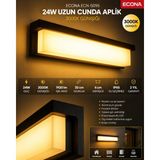 Econa 24W Uzun Cunda LED Duvar Aplik 3000K Günışığı Modern Şık Dış Mekan ve Iç Mekan Aydınlatma,duvar Lambası,kapı Girişi, Çok Şık Bahçe Duvar LED Aplik - Gün Işığı - YOK