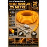 Econa 25 Metre Amber 220V Neon LED Şerit ,tak Çalıştır Set, Fişli Anahtarlı Esnek Şerit Led, ,turuncu Led,mutfak,tezgah Ledi,led Şerit Işık ,ambiyans Işık Havuzu, Kendinden Yapışkanlı,kehribar LED - Amber - Turuncu - YOK