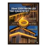 ECONA 25 Metre AMBER 220V Neon LED Şerit ,Tak Çalıştır Set, Fişli Esnek Şerit LED, ,Turuncu Led,Mutfak,Tezgah Ledi, Neon LED Şerit Işık ,Ambiyans Işık Havuzu, Balkon, Teras ve Ev İçin Dekoratif LED
