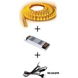 Econa 3 Çipli Iç Mekan Amber Renk 5 Metre Şerit LED Işık 5 Amper LED Trafosu Kablo