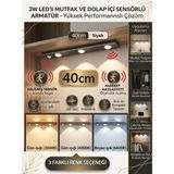 Econa 40 cm Sensörlü LED Mutfak ve Dolap Içi Aydınlatma,kabin Lambası ,kabin Ledi 3 Renk Modlu, USB Şarjlı, Kolay Montaj Kablosuz Şerit Armatür (Siyah),sensörlü Lamba - YOK