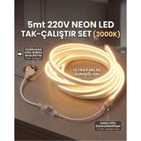 Econa 5 Metre 220V Neon LED Şerit Günışığı (3000K) - Tak Çalıştır Set - Fişli Trafo Gerektirmez Esnek LED - Çok Renkli - YOK