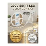 ECONA 5 METRE 3000K-GÜNIŞIĞI 220V LED Şerit ,Tak Çalıştır Set, Fişli Anahtarlı Esnek Şerit LED, ,Turuncu Led,Mutfak,Tezgah Ledi,LED Şerit Işık ,Ambiyans Işık Havuzu, Kendinden Yapışkanlı,Kehribar led
