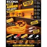 Econa 5 Metre Amber 220V LED Şerit ,tak Çalıştır Set, Fişli Anahtarlı Esnek Şerit Led, ,turuncu Led,mutfak,tezgah Ledi,led Şerit Işık ,ambiyans Işık Havuzu, Kendinden Yapışkanlı,kehribar LED - Gün Işığı - Beyaz - YOK