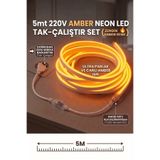 ECONA 5 Metre AMBER 220V Neon LED Şerit - Tak Çalıştır Set - Fişli Esnek Şerit LED,Kerhribar ,Turuncu Led,Mutfak,Tezgah Ledi