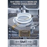 ECONA 5 Metre BEYAZ 220V Neon LED Şerit ,Tak Çalıştır Set, Fişli Esnek Şerit LED, ,Turuncu Led,Mutfak,Tezgah Ledi, Neon LED Şerit Işık ,Ambiyans Işık Havuzu, Balkon, Teras ve Ev İçin Dekoratif LED