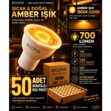 Econa 50 Adet Amber 7W GU10 Duy LED Spot Ampul 50LI Koli Paket ,700 Lümen Sıcak & Doğal Amber Işık, Gün Işığı Dekoratif Spot Aydınlatma Seti Uzun Ömürlü) Kehribar Renk Spot Ampul - 7 - 10 W