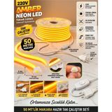 Econa 50 Metre Amber 220V Neon LED Şerit ,tak Çalıştır Set, Fişli Anahtarlı Esnek Şerit Led, ,turuncu Led,mutfak,tezgah Ledi,led Şerit Işık ,ambiyans Işık Havuzu, Kendinden Yapışkanlı,kehribar LED