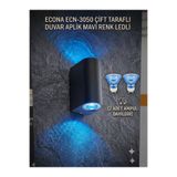 ECONA MAVİ Spot Lamba Ledli Siyah Kasa Çift Yönlü Dekoratif Aplik Bahçe Balkon Salon Teras Kamelya Apliği, GU10 Ampul Dahil 220V