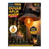 ECONA Plastik Dış Mekan Duvar Aplik Ampul Dahil Komple Set 4,5W Rustik Balon Amber Led Ampul E27Dekoratif Bahçe Duvar Apliği ,Modern Tasarım,Retro Siyah Duvar Lambası Aplik Komple