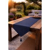 Econice Lacivert Duck Keten Dekoratif Runner 40 x 140 cm