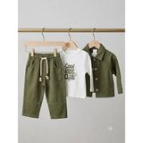 Ecoo Kids 3'LÜ KETEN SÜLFÜR ERKEK BEBEK TAKIM 6-9 ay 9-12 ay 12-18 ay 18-24 ay beden bağcıklı pantolon+ baskılı uzun kollu body + çıtçıtlı ceket yenidoğan bebek takım - 6 - 9 Ay - Haki